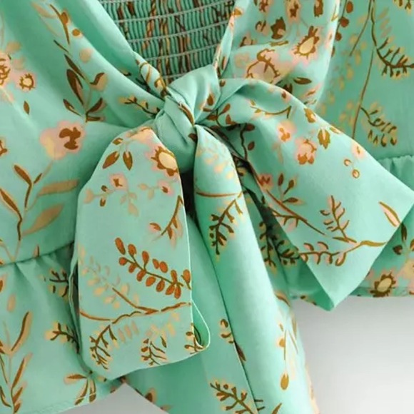 Boho Vintage Floral Print Mint Gypsy Crop Top Tank - Picture 4 of 11